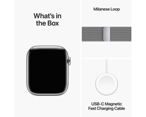 Apple Watch Series 9 GPS + Cellular 41mm Silver Stainless Steel Case with Silver Milanese Loop