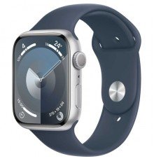 Apple Watch Series 9 GPS + Cellular 41mm Silver Aluminum Case with Storm Blue Sport Band S/M