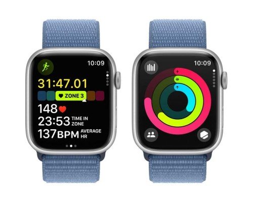 Apple Watch Series 9 GPS + Cellular 41mm Silver Aluminum Case with Winter Blue Sport Loop